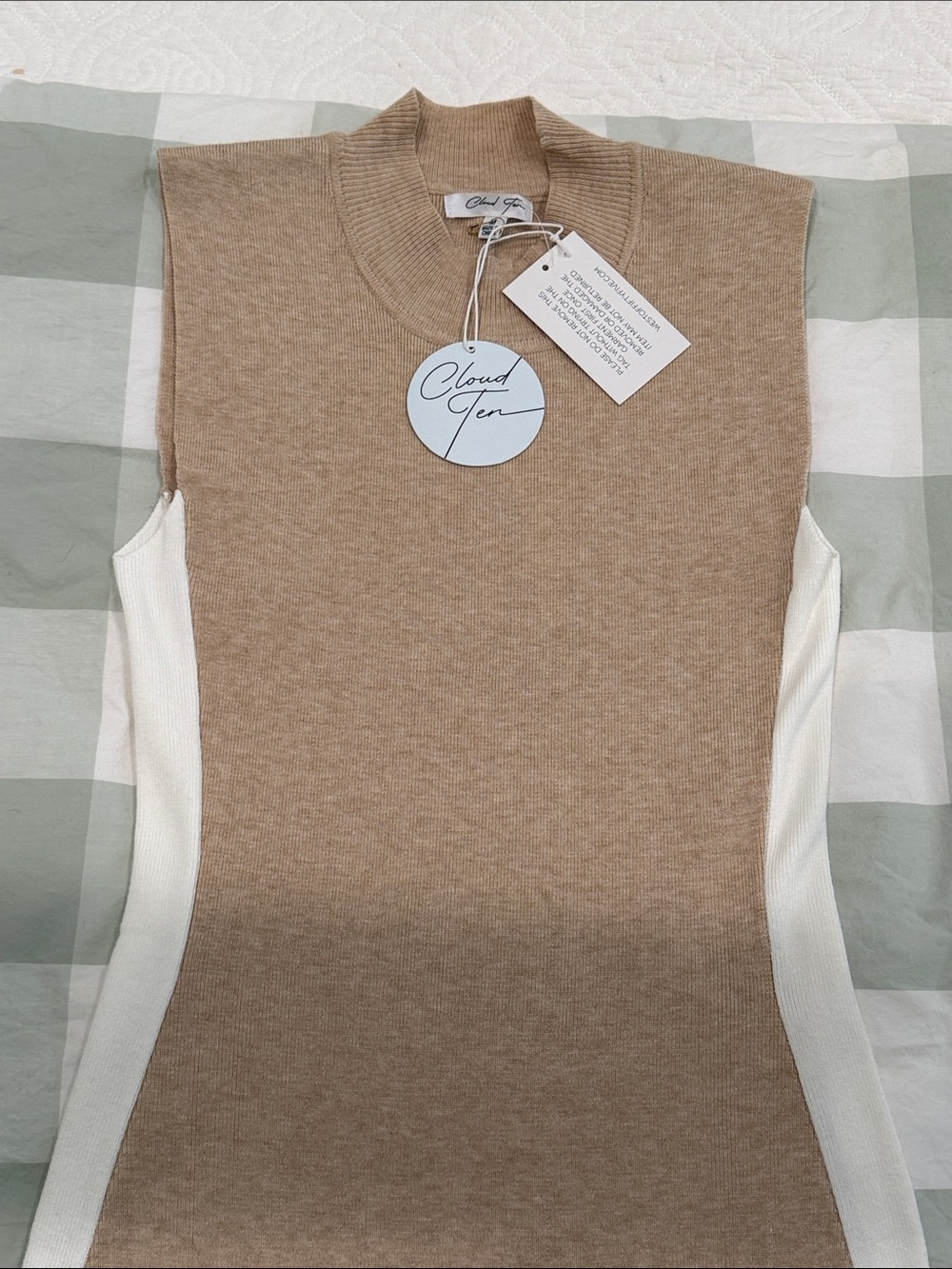 Women's Camel & Ivory Knit Sleeveless mini dress